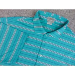Fennec Polo Shirt Mens Large Teal‎ Blue Striped Short Sleeve Golf Casual